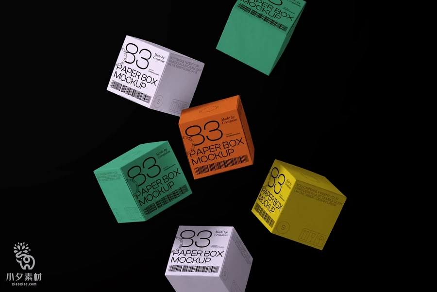 方形包装盒纸盒悬浮矩阵排列组合VI效果展示贴图样机PSD设计素材【002】